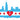 Chicago skyline silhouette in light blue overlaid on the Chicago flag design, with a red Misericordia heart logo in the center and four red stars.