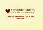 Card with 'Misericordia' logo and text on a beige background