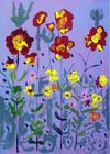 Card with a painting of colorful flowers on a purple background