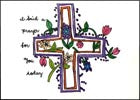 Card of decorative cross with floral elements on a white background