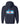 A navy blue hoodie shown from the back, featuring a Chicago flag-themed graphic with a skyline silhouette, a red Misericordia heart logo, and the text 'MISERICORDIA FAMILY FEST' printed in white.