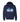 A navy blue pullover hoodie featuring a Chicago skyline graphic on the chest, styled with the Chicago flag colors and a red Misericordia heart logo in the center. Below the graphic, the text 'MISERICORDIA FAMILY FEST' is printed in white.
