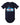 A navy blue short-sleeve baby onesie featuring a Chicago skyline and flag graphic with a red Misericordia heart logo in the center and the text 'MISERICORDIA FAMILY FEST' printed below.