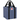 A square canvas tote bag with navy blue and white horizontal stripes, black shoulder straps with white stitching, and a small Misericordia heart logo on the front.