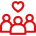 Red icon of a group of people with a heart symbol